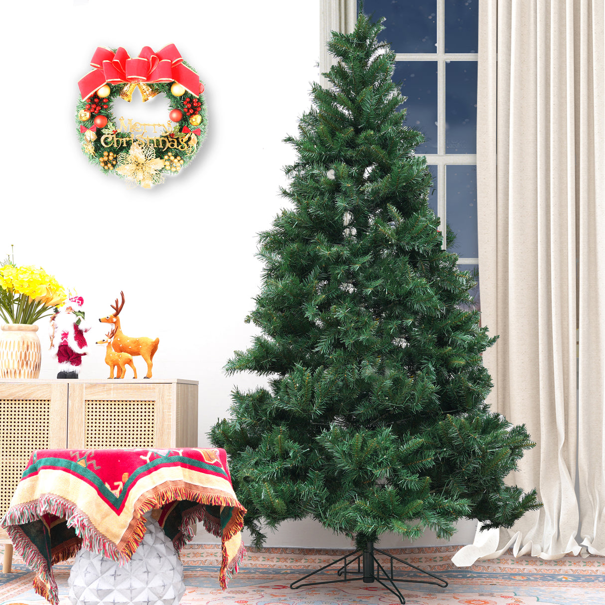 Realistic Full Green Artificial Christmas Tree - Premium PVC Xmas Tree for Indoor Home & Festive Decoration, 6ft/7ft