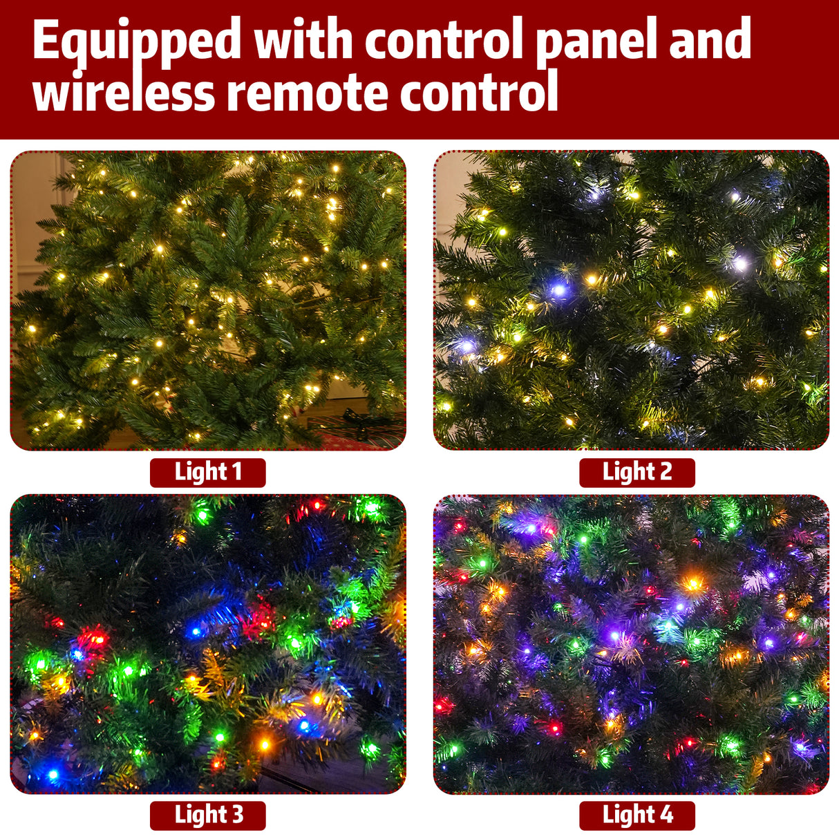 Realistic Full Green Artificial Christmas Tree - Premium PVC Xmas Tree with Pre-Lit 11-Mode Colour-Changing LED Lights, 6ft/7ft