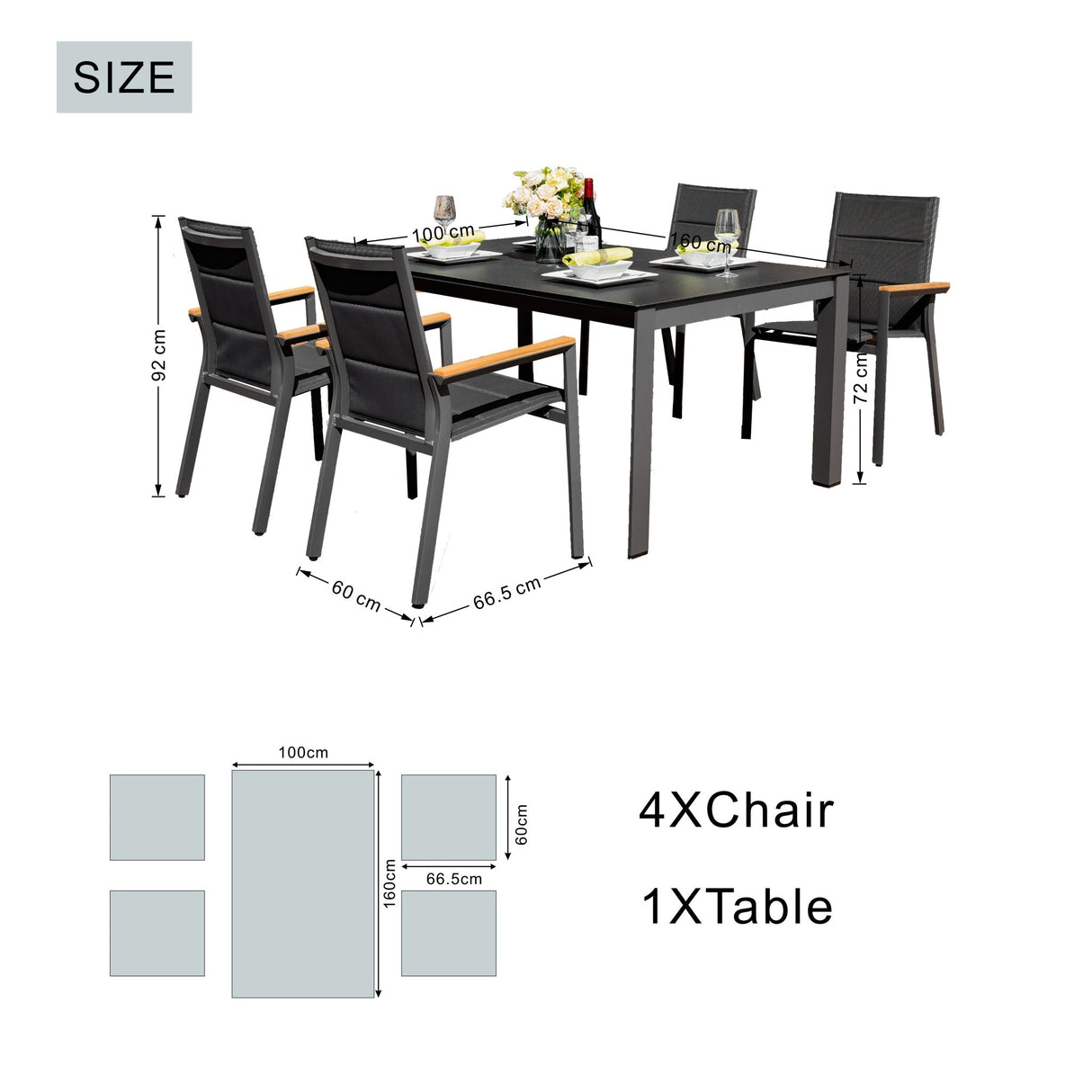 ARVE 4-Seater Aluminum Dining Set (Ceramic Glass Table)