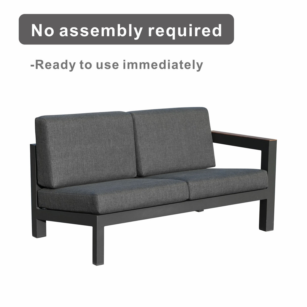 ARVE 5-Seater Modular Aluminium Outdoor Corner Sofa Set – 7 Pieces · Teak Armrests · Olefin Cushions · Ceramic Glass Coffee Table