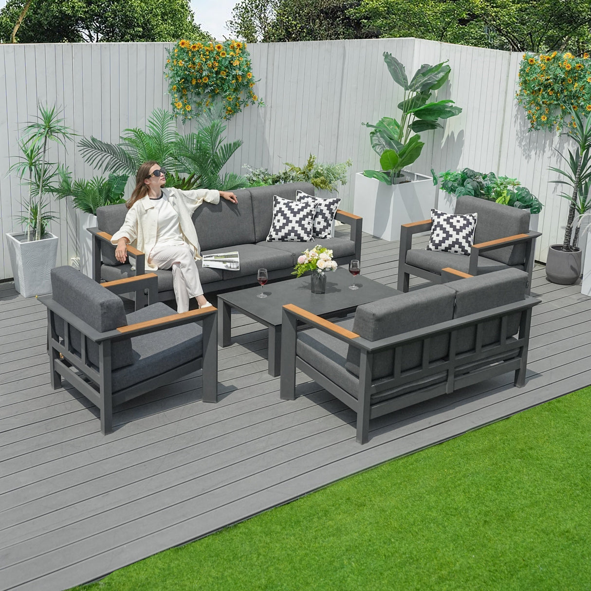 ARVE 7-Seater Modern Aluminium Outdoor Sofa Set - 5 Pieces
