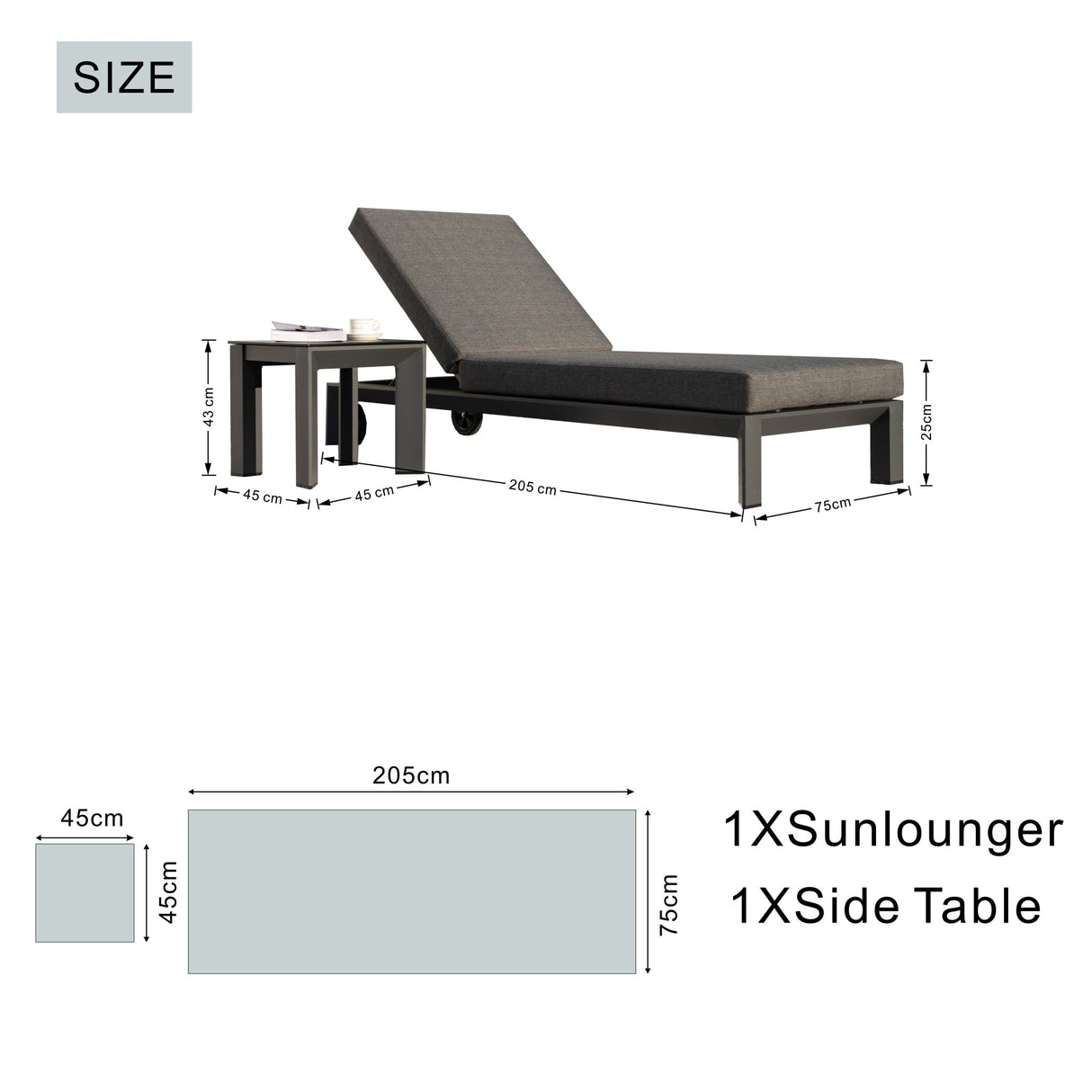 ARVE Aluminum Sun Lounger Set (Chaise + Side Table)