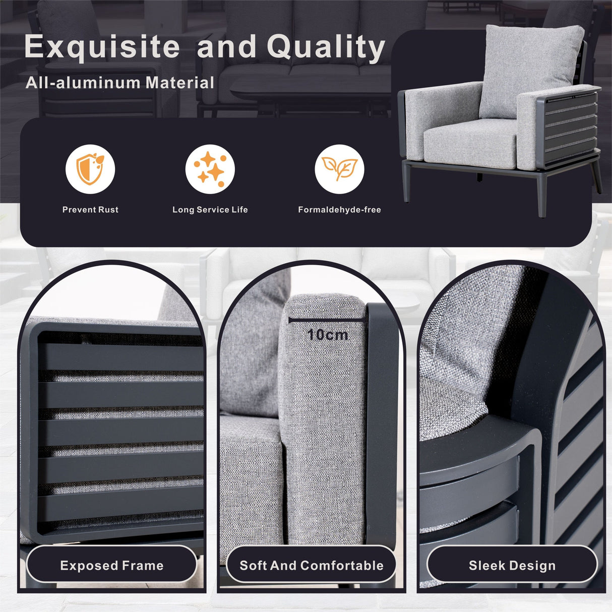 AUREL 7-Seater Aluminium Outdoor Sofa Set - 6 Pieces