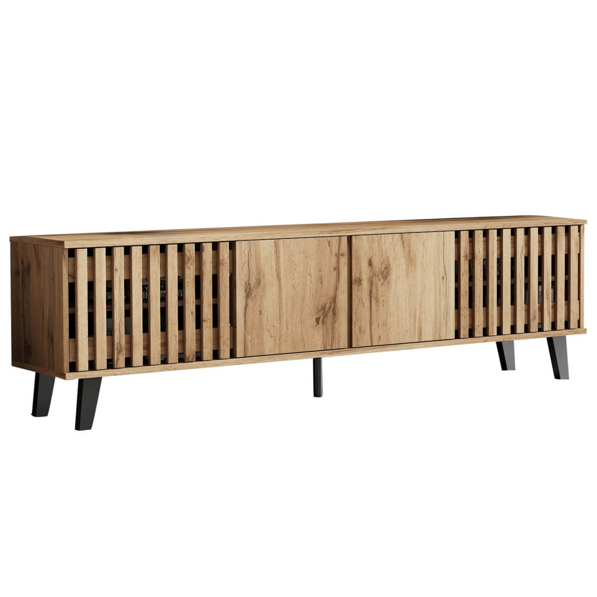 Modern Vintage TV Stand with 4 Doors – Wooden TV Cabinet Storage Sideboard for Up to 70 Inch TV