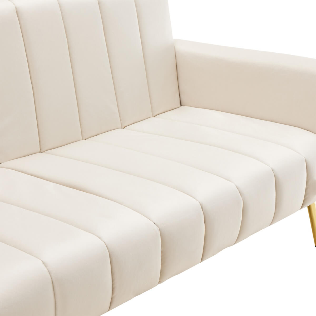Modern Velvet Sofa Bed - Adjustable Backrest & Armrests, Convertible Sleeper with Metal Legs for Living Room, Bedroom & Guest Room, Beige