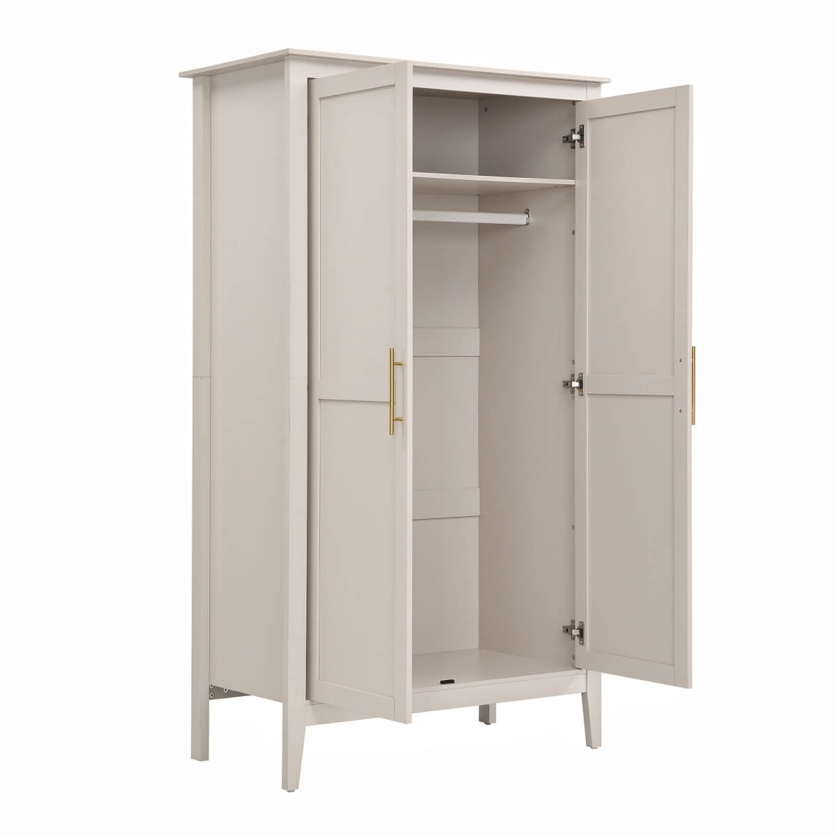 2-Door Freestanding Wardrobe - Hanging Rail, Storage Shelf, Gold Handles and Raised Legs, Cashmere