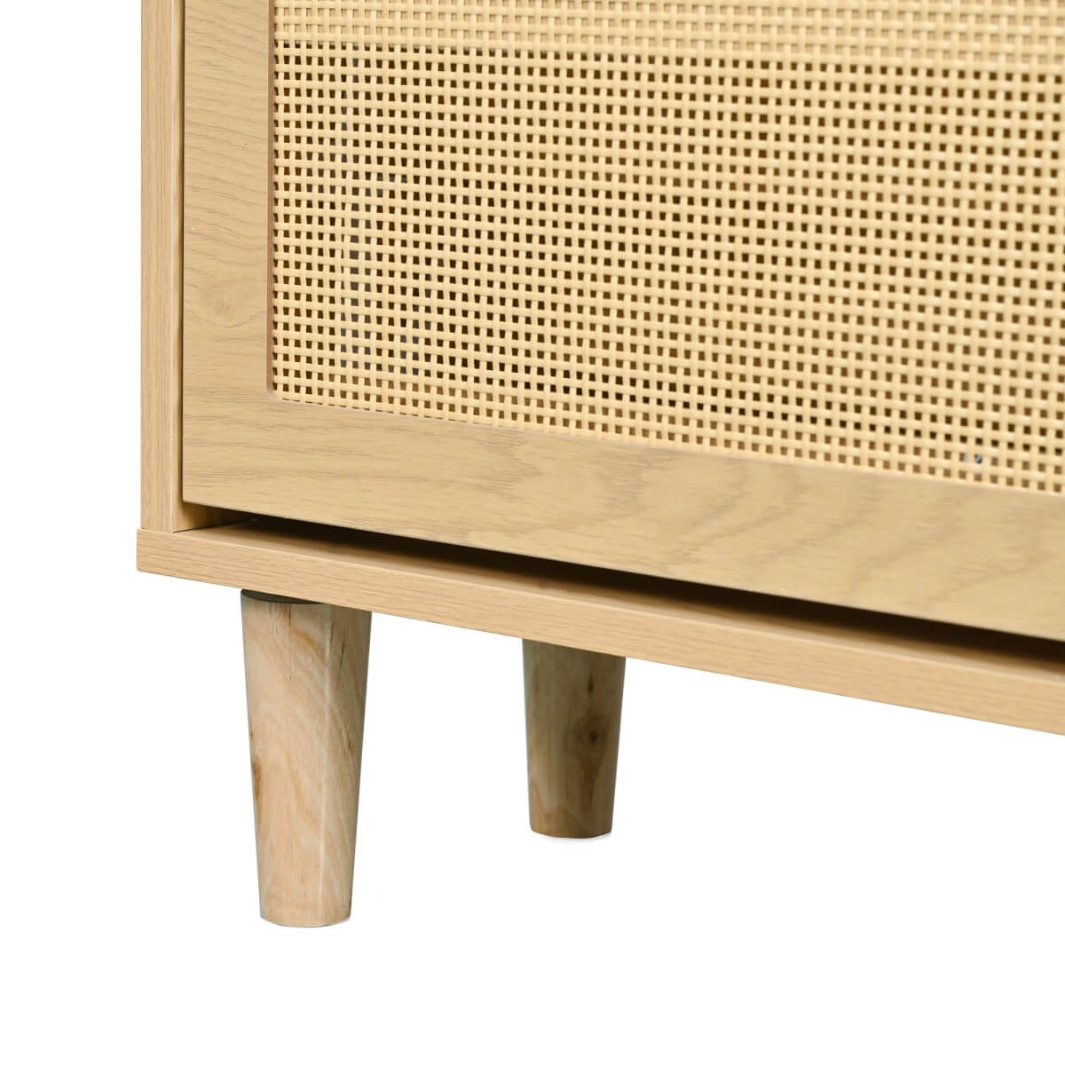 Rattan Shoe Storage Cabinet with 4 Flip Drawers - Wooden Hallway Shoe Organiser, Light Oak