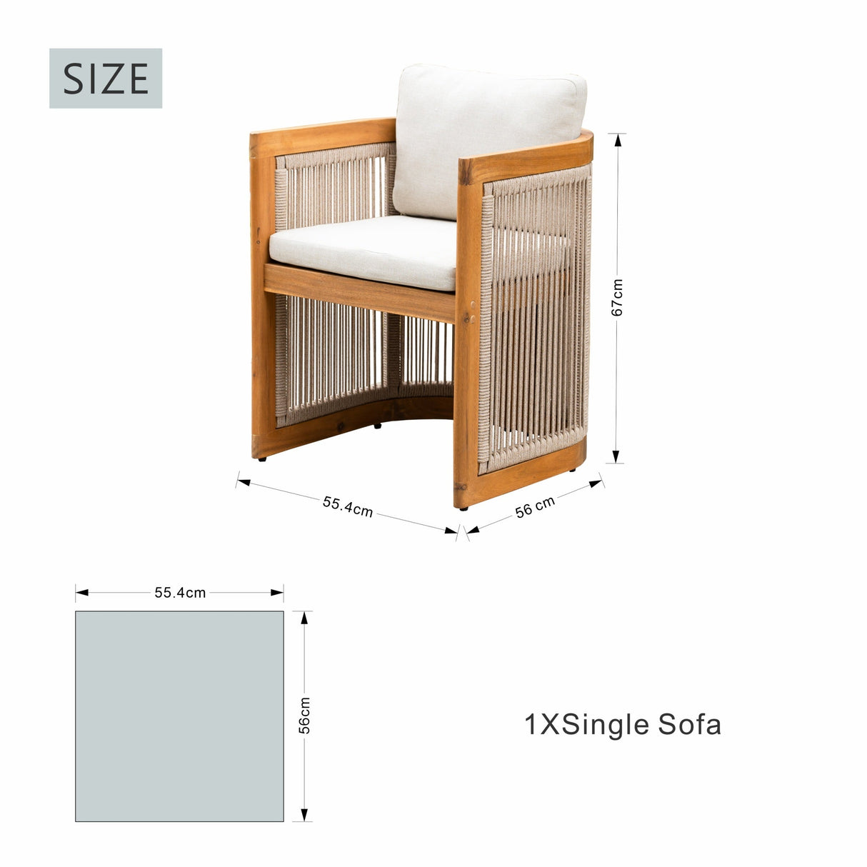 CAVEN Solid Wood Outdoor Dining Chair with Cushion