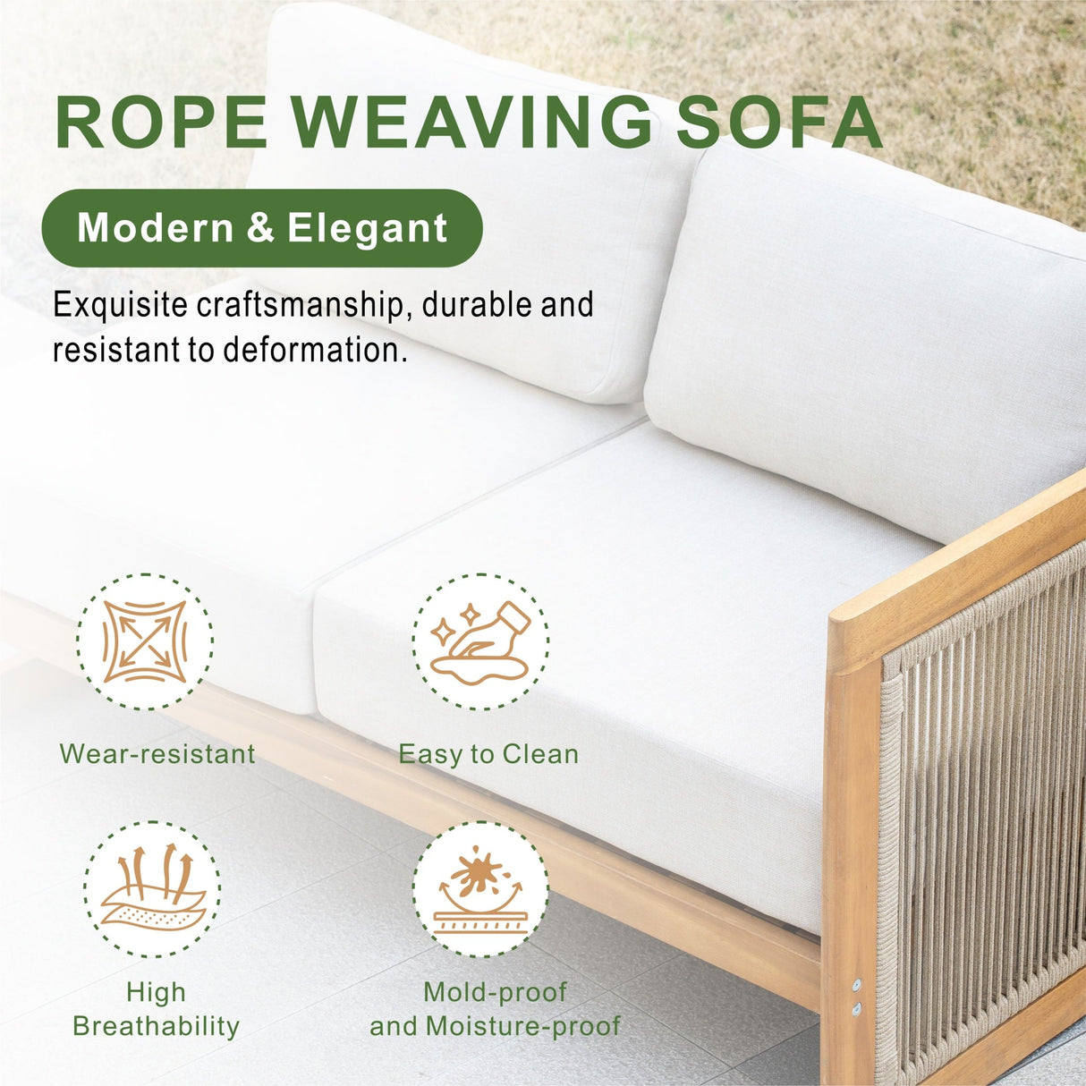 CAVEN Solid Wood Outdoor Left Arm Sofa with Adjustable Seat