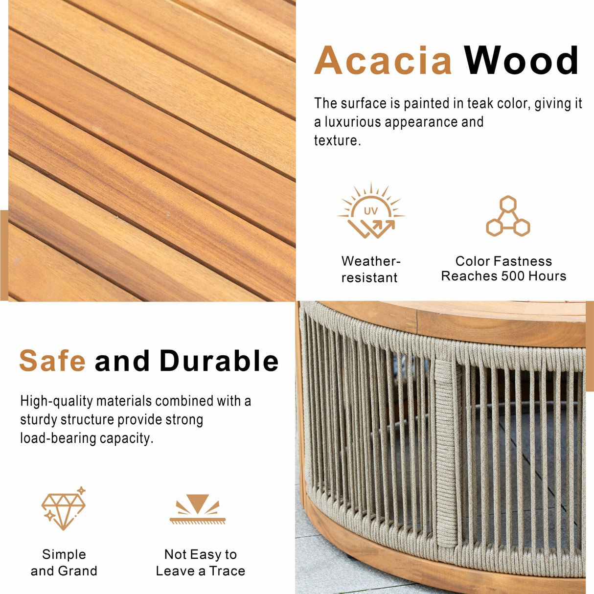 CAVEN Solid Wood Oval Outdoor Coffee Table
