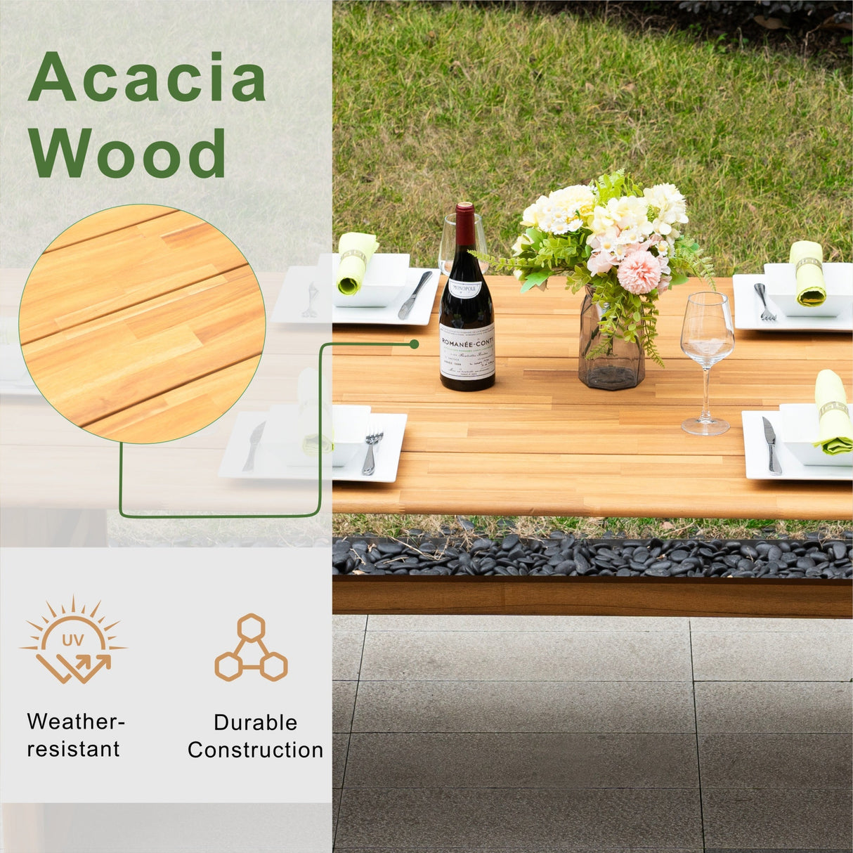 CAVEN Solid Wood Outdoor Dining Table - 2.2m
