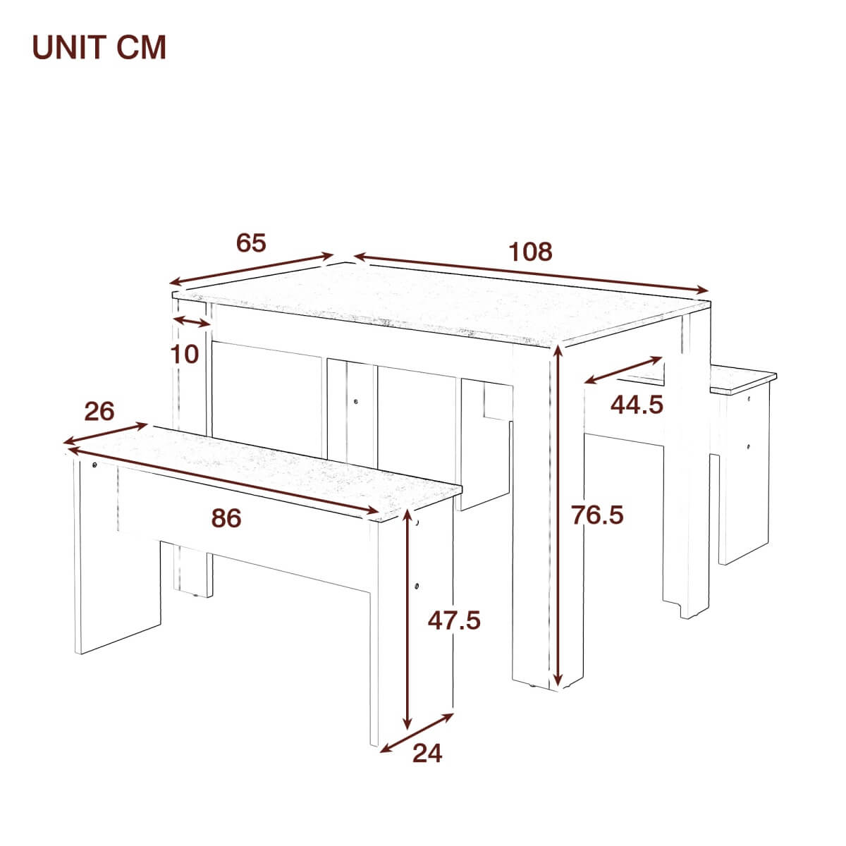 Dining Table Set with 2 Benches - Artificial Marble Kitchen & Dining Table for Small Spaces, Grey & White