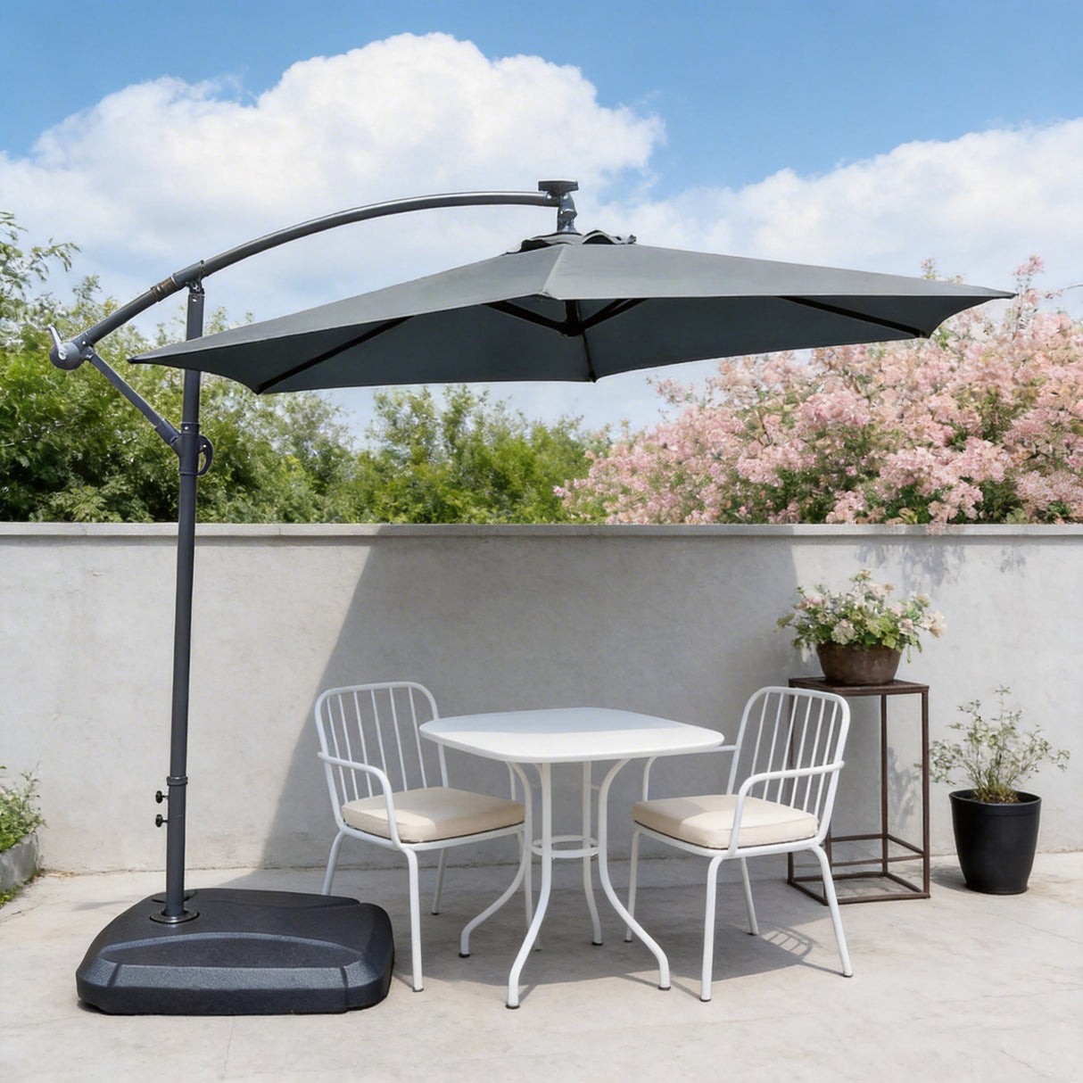 Cantilever Garden Parasol with Steel Frame -8 Rib, Vented Canopy & Weighted Base