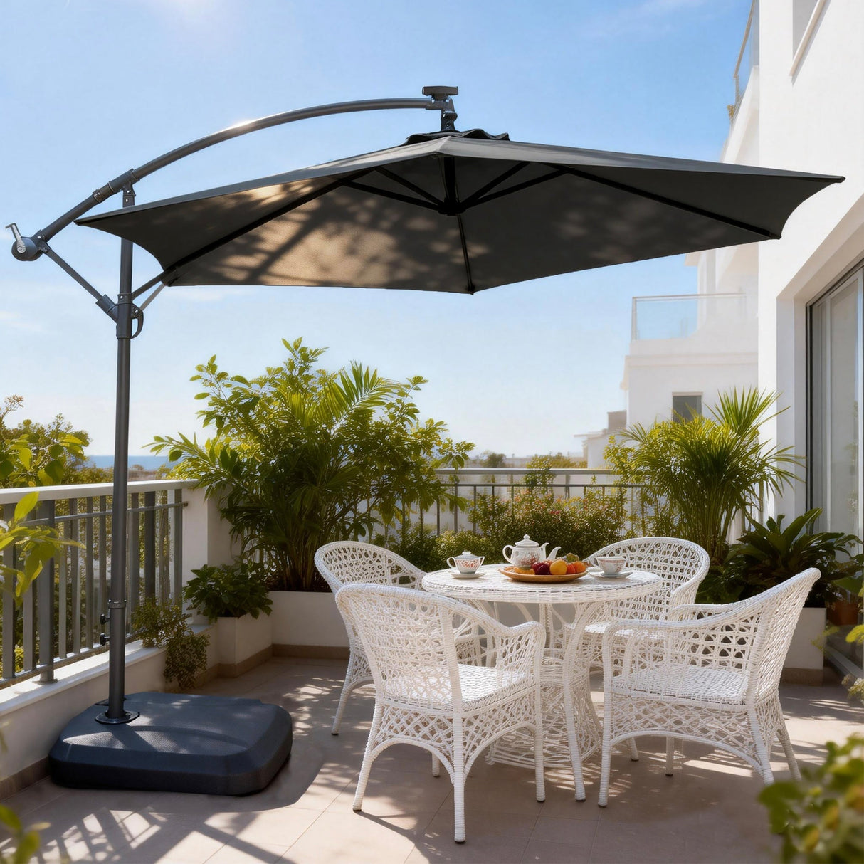 Cantilever Garden Parasol with Steel Frame -8 Rib, Vented Canopy & Weighted Base