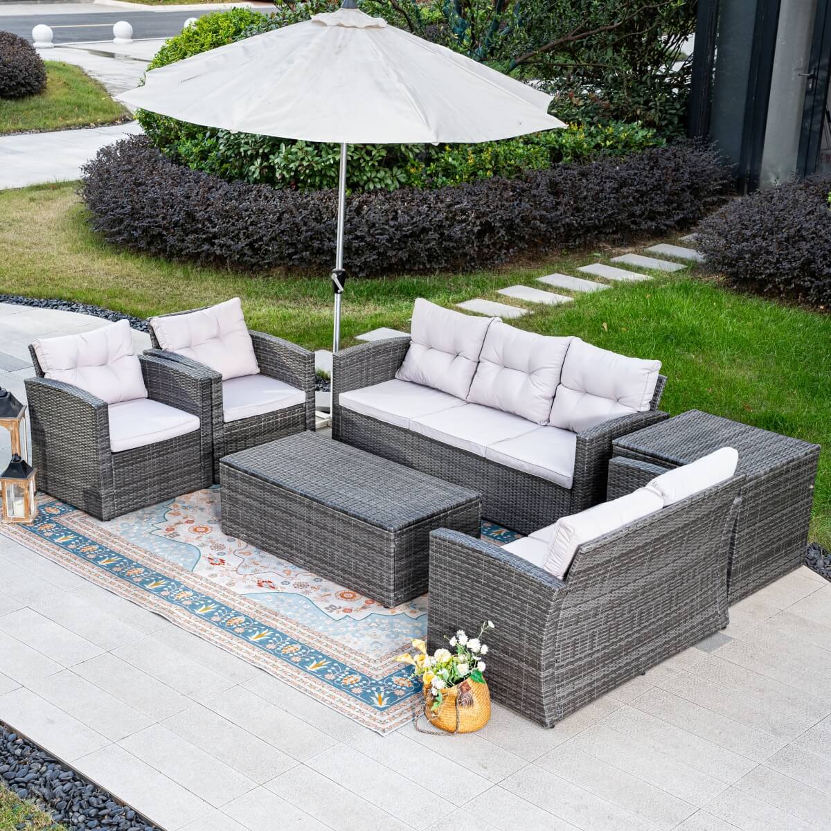7-Seater Outdoor Sofa Set with Storage Box - PAS-1503-GR