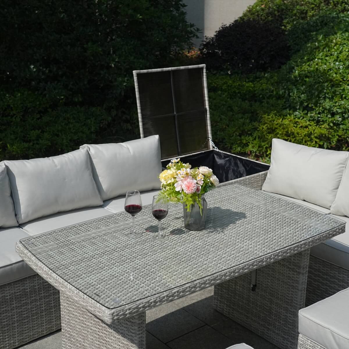 8 Seater Outdoor Rattan Sofa Set with Side Table & Footstools - Garden Furniture Set, Whitewash