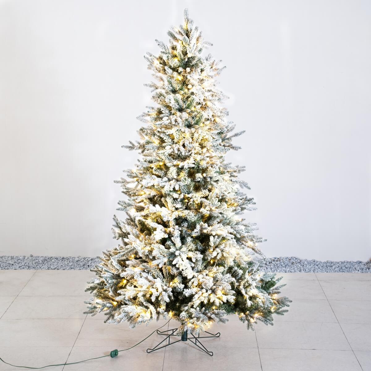 7ft Pre-Lit Finland Fir Artificial Christmas Tree - Lifelike PE/PVC Xmas Tree with 450 LED Lights, Warm & Bright White, Metal Stand