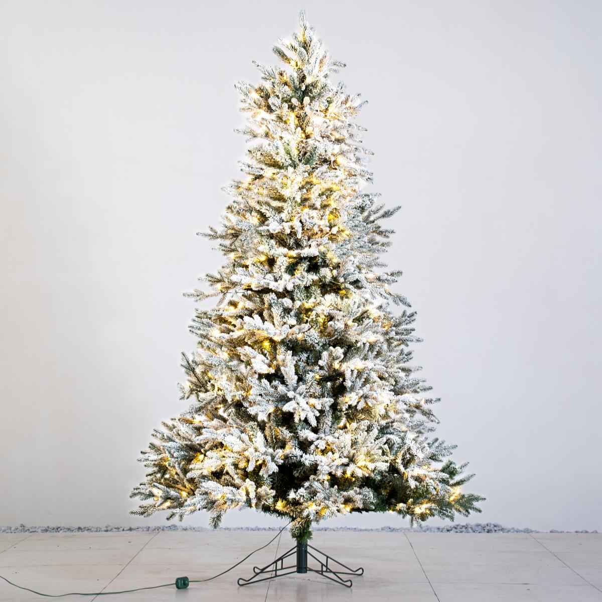 7ft Pre-Lit Finland Fir Artificial Christmas Tree - Lifelike PE/PVC Xmas Tree with 450 LED Lights, Warm & Bright White, Metal Stand