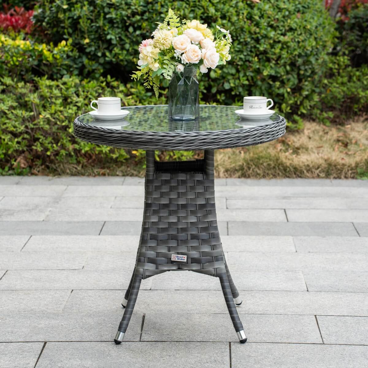 Outdoor Rattan Dining Table - Round Garden Table, Aluminium Frame