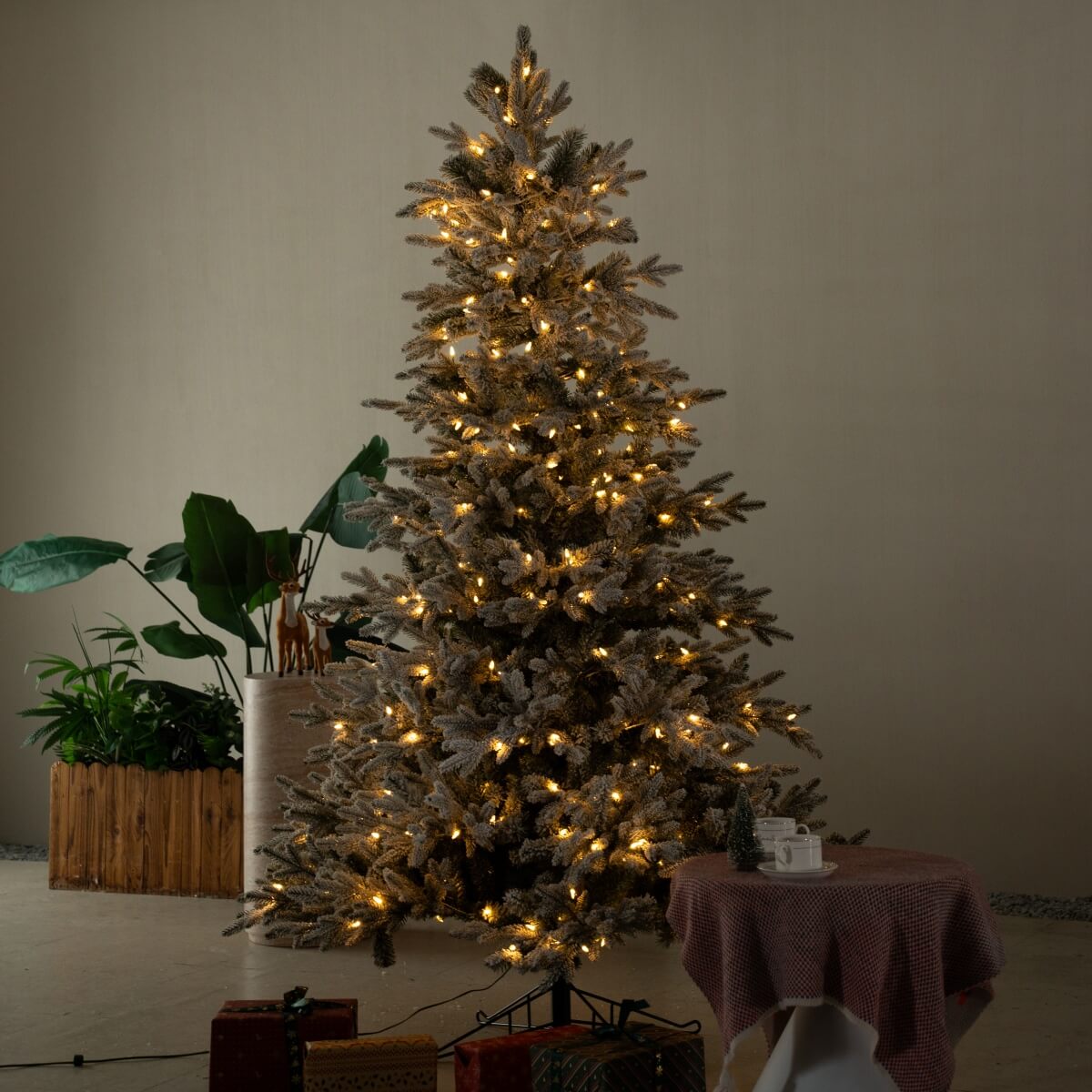 Pre-Lit Flocked Christmas Tree - Artificial Snow-Flocked Christmas Tree with Built-in Lights