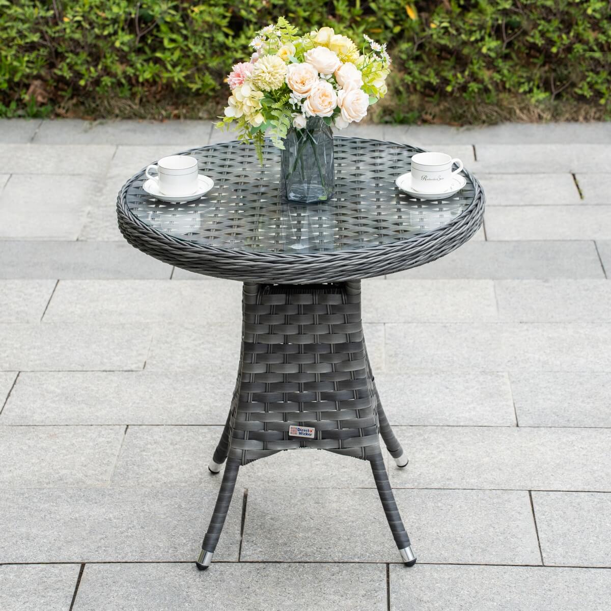 Outdoor Rattan Dining Table - Round Garden Table, Aluminium Frame