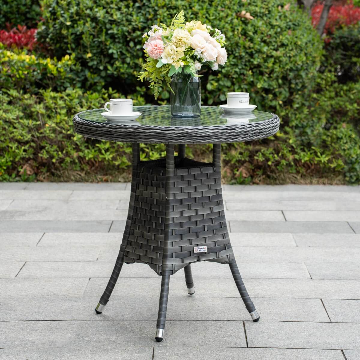 Outdoor Rattan Dining Table - Round Garden Table, Aluminium Frame