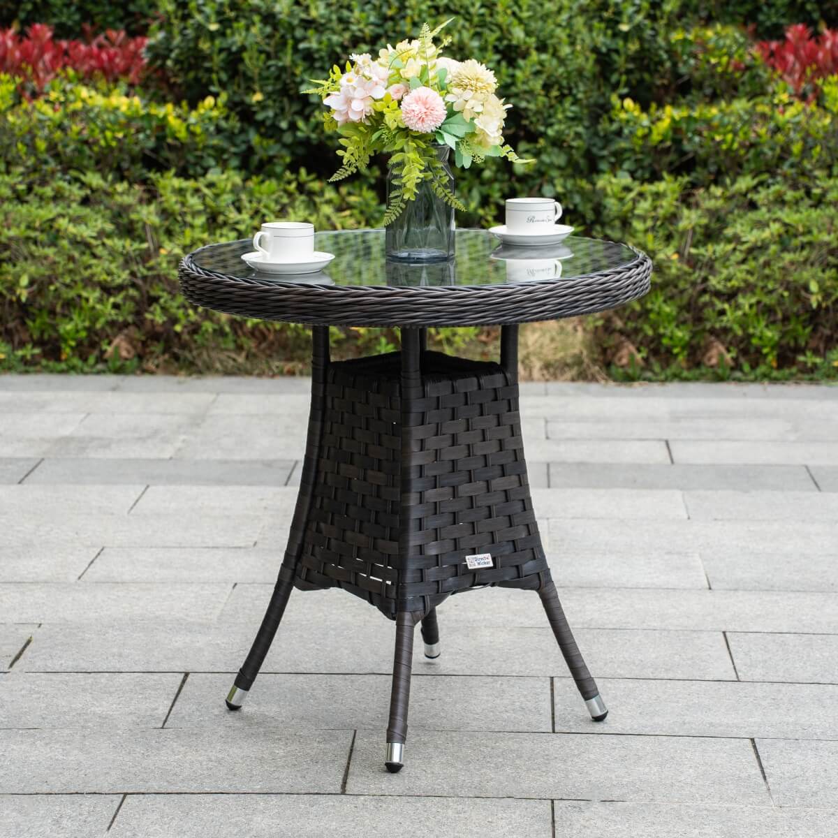 Outdoor Rattan Dining Table - Round Garden Table, Aluminium Frame