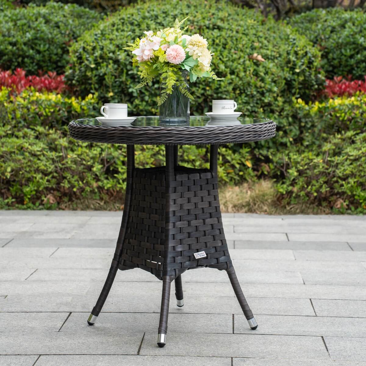Outdoor Rattan Dining Table - Round Garden Table, Aluminium Frame