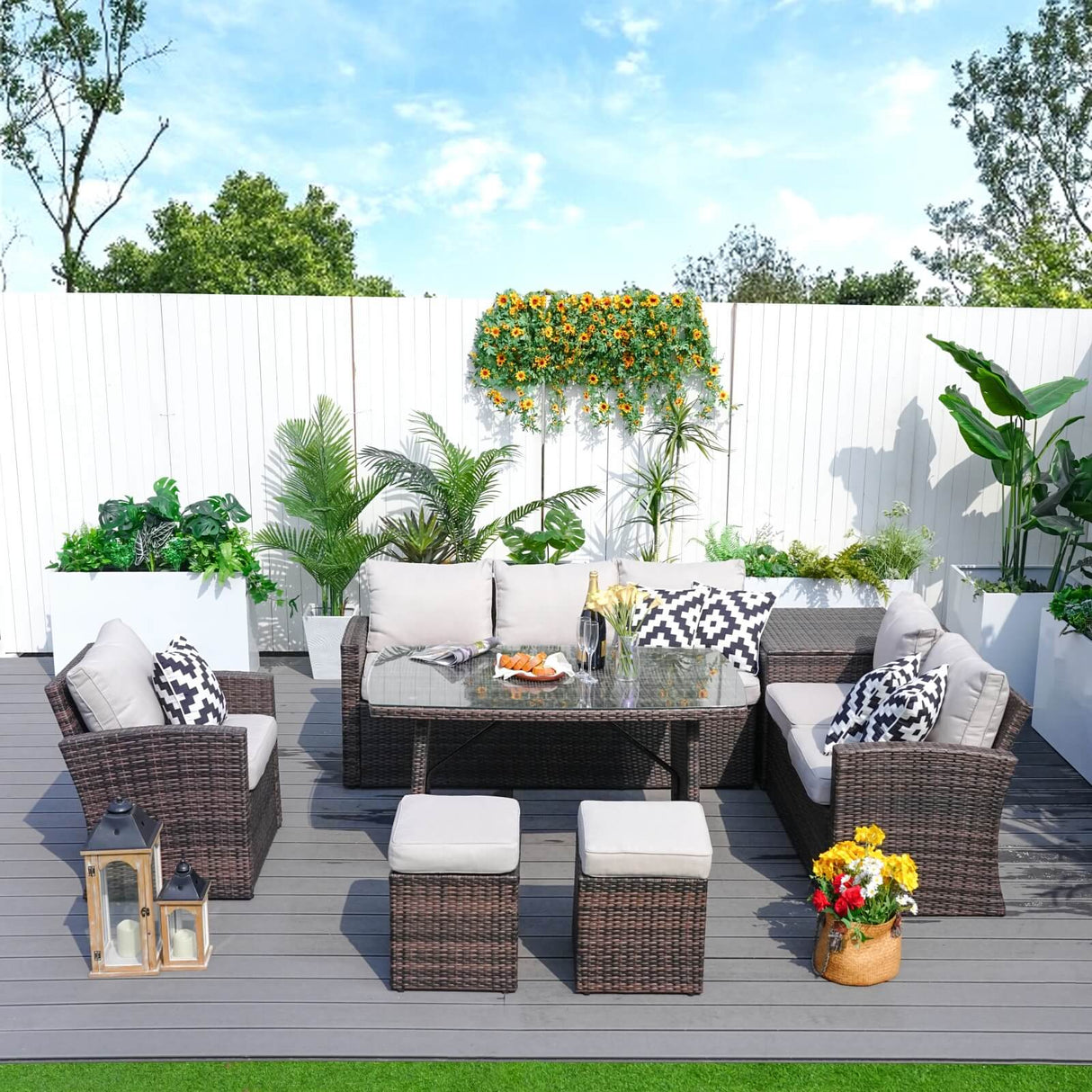 8-Seater Outdoor Rattan Conversation Set with Storage Box - PAS-1403B