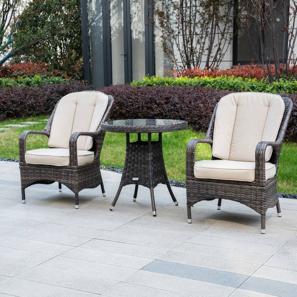 Outdoor Rattan Bistro Set - Round Garden Table and Chairs
