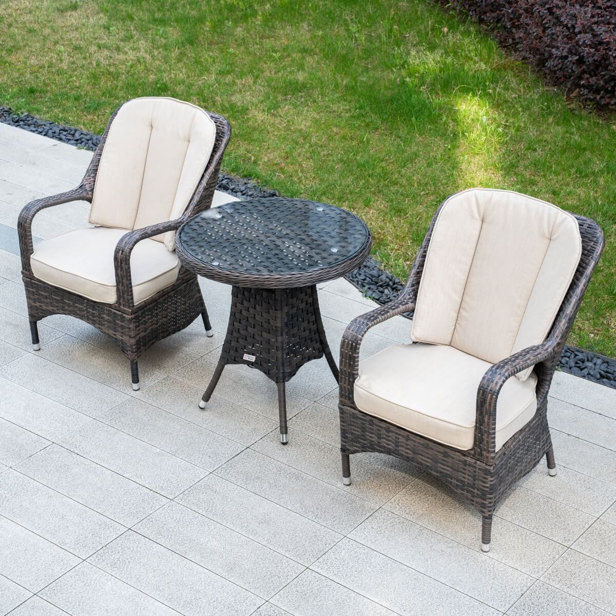Outdoor Rattan Bistro Set - Round Garden Table and Chairs