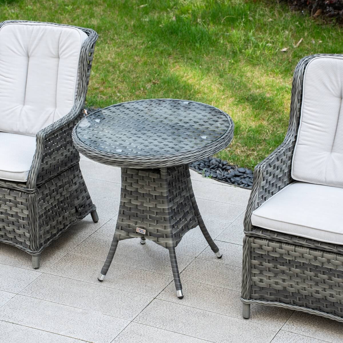 3 Piece Rattan Bistro Set - Round Outdoor Garden Table and Chairs