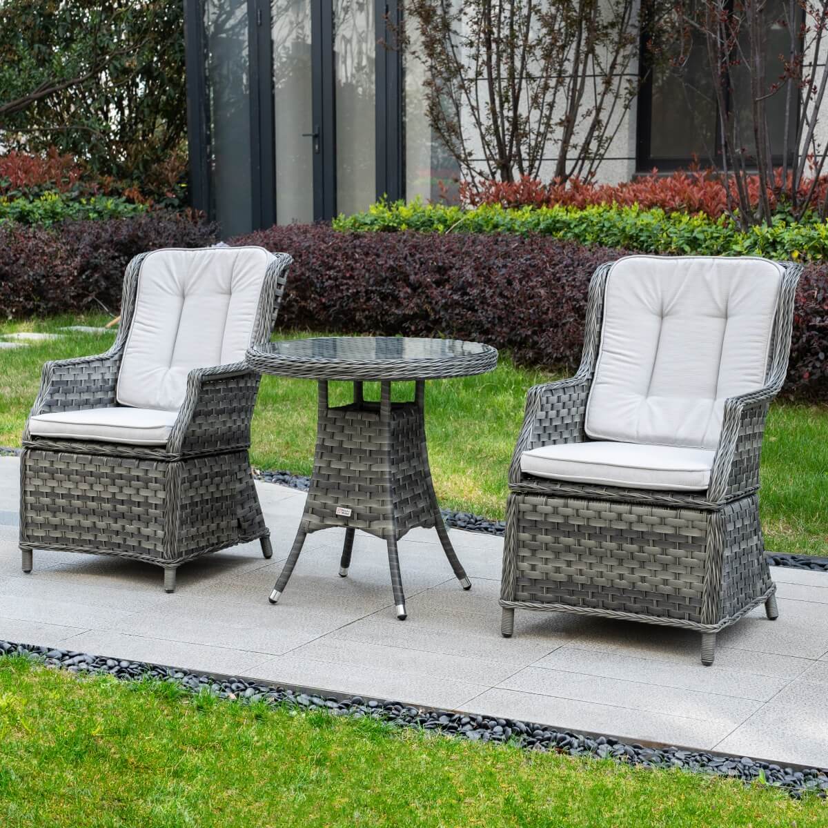 3 Piece Rattan Bistro Set - Round Outdoor Garden Table and Chairs