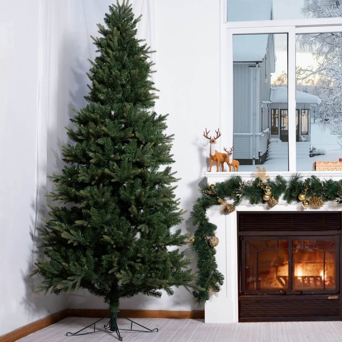 Realistic Full Green PE & PVC Artificial Christmas Tree - Lush Mixed-Foliage Xmas Tree for Festive Home Decoration, 6.5ft/7.5ft/8.5ft