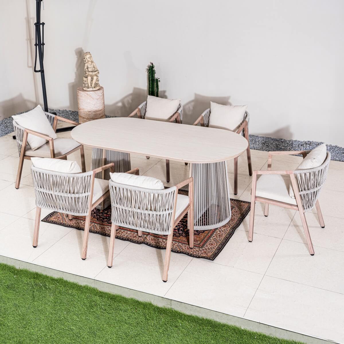 6-Seater Garden Dining Set - Metal Frame, Wood-Effect Table & Chairs
