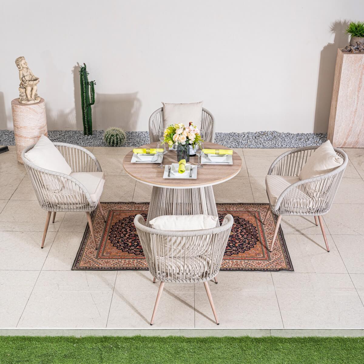 4-Seater Outdoor Dining Set - Round Metal Table with Chairs, Garden Patio Furniture