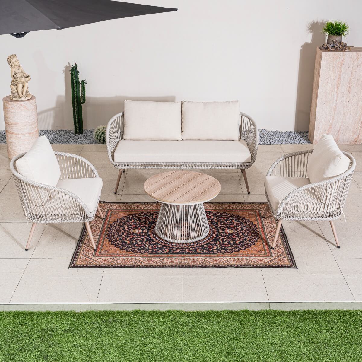 4-Seater Outdoor Sofa Set with Round Coffee Table - Metal Garden Patio Furniture Set