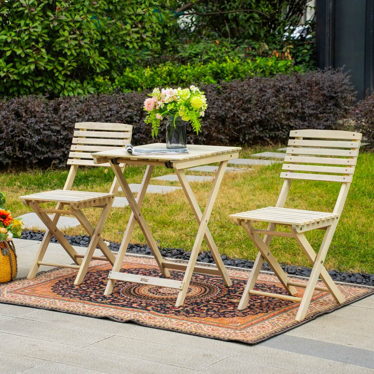 Wooden Outdoor Dining Set – Rectangular Table with Chairs for Garden, Patio or Balcony