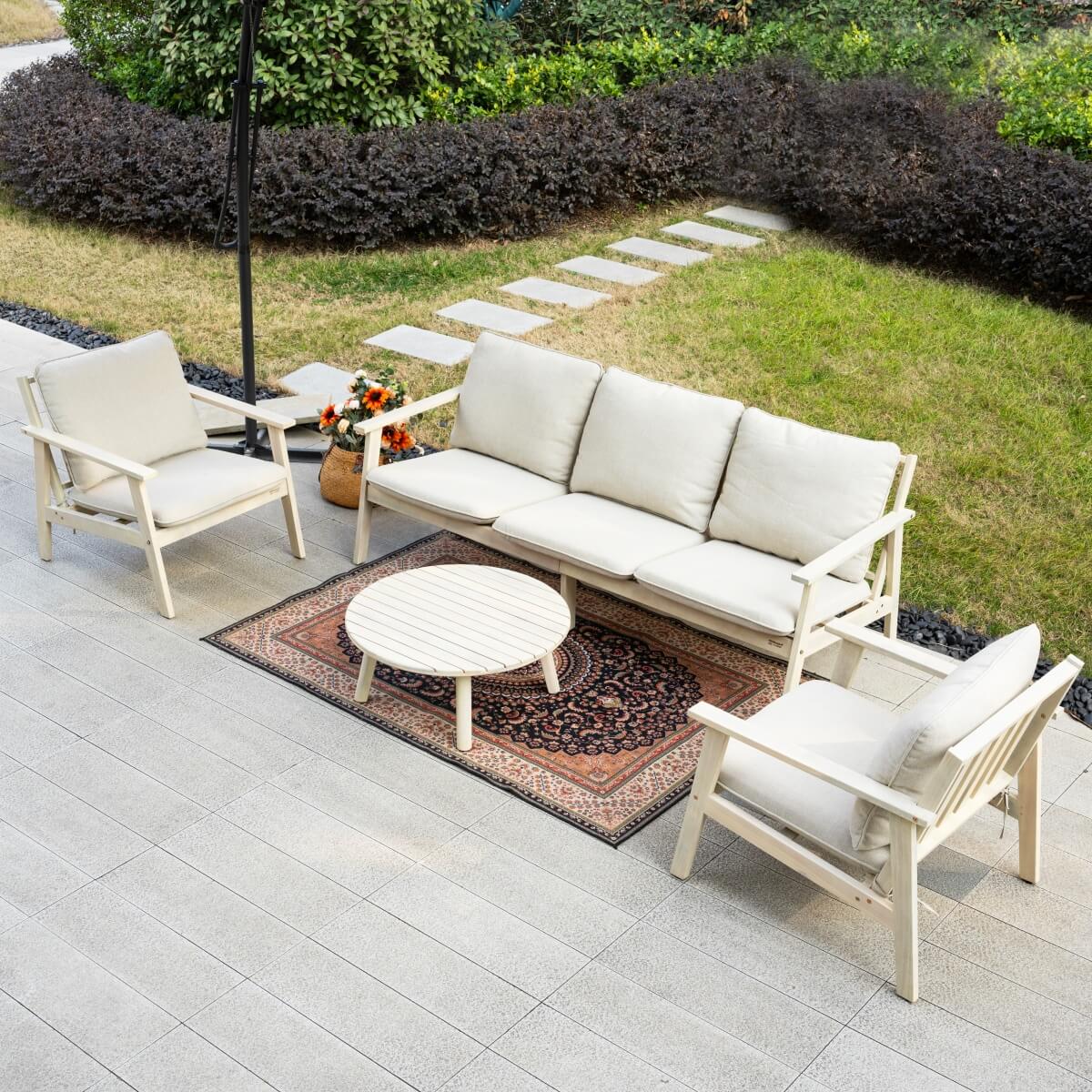 5-Seater Wooden Outdoor Furniture Set – Garden Sofa with Round Coffee Table