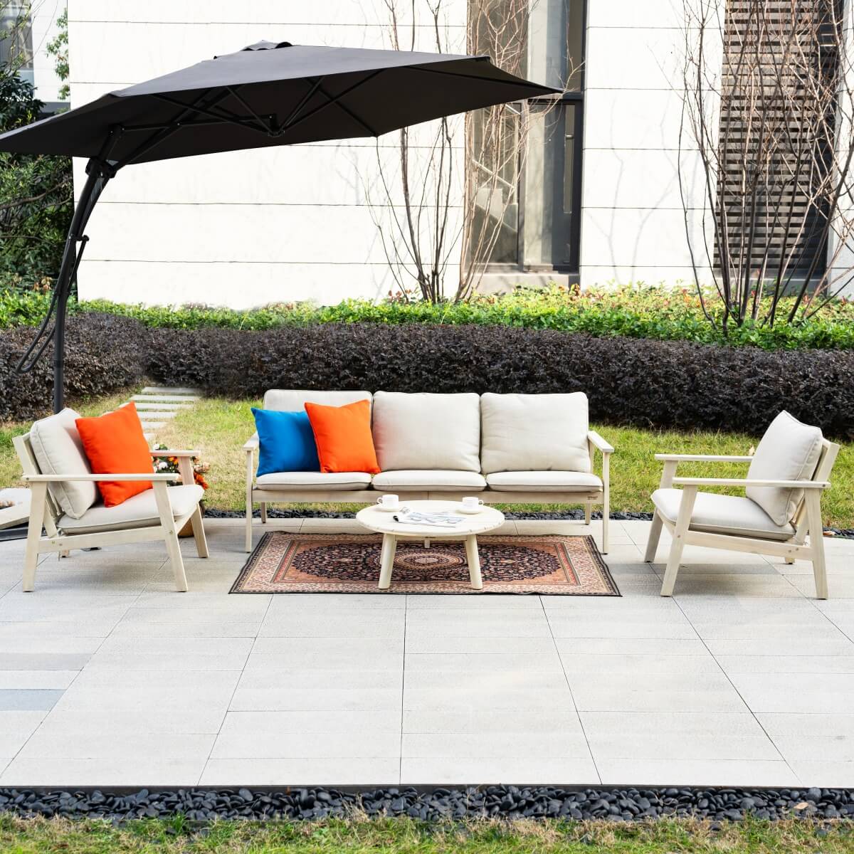 5-Seater Wooden Outdoor Furniture Set – Garden Sofa with Round Coffee Table