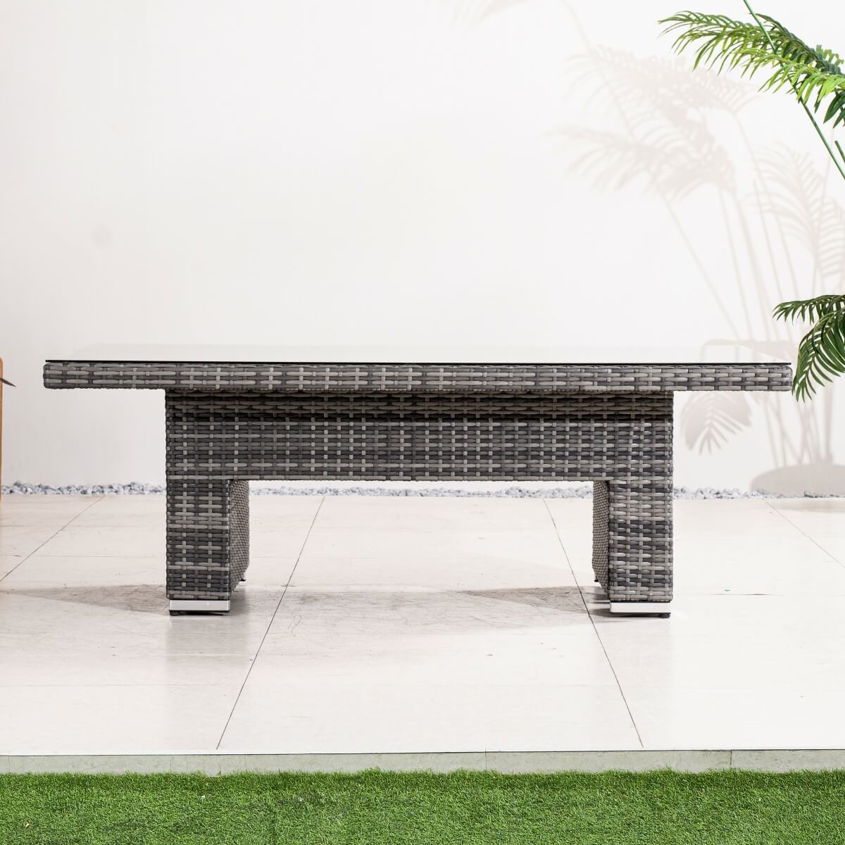 Outdoor Rattan Lift-Top Table with Tempered Glass Top - Garden Coffee Table