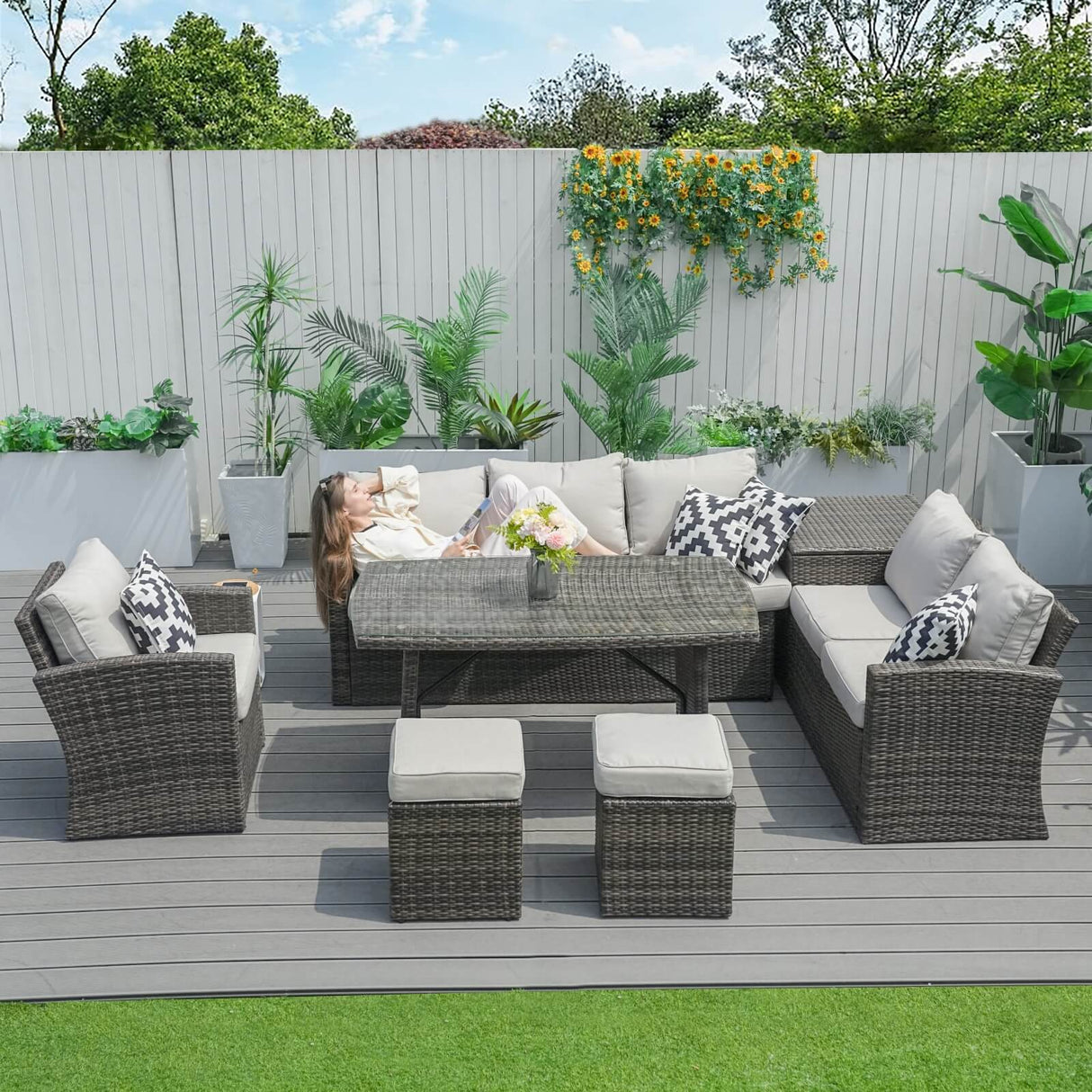 8-Seater Outdoor Rattan Conversation Set with Storage Box - PAS-1403B