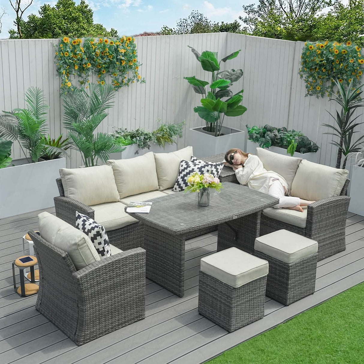 8-Seater Outdoor Rattan Conversation Set with Storage Box - PAS-1403B