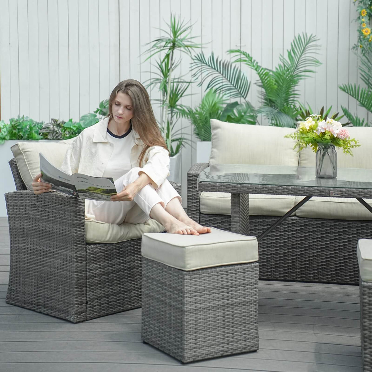 8-Seater Outdoor Rattan Conversation Set with Storage Box - PAS-1403B