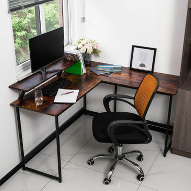 L-Shaped Black Computer Desk with Corner Workstation Table - DT-24612