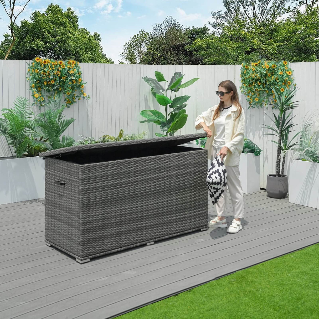 Large Outdoor Wicker Storage Box - Weatherproof Garden & Patio Chest