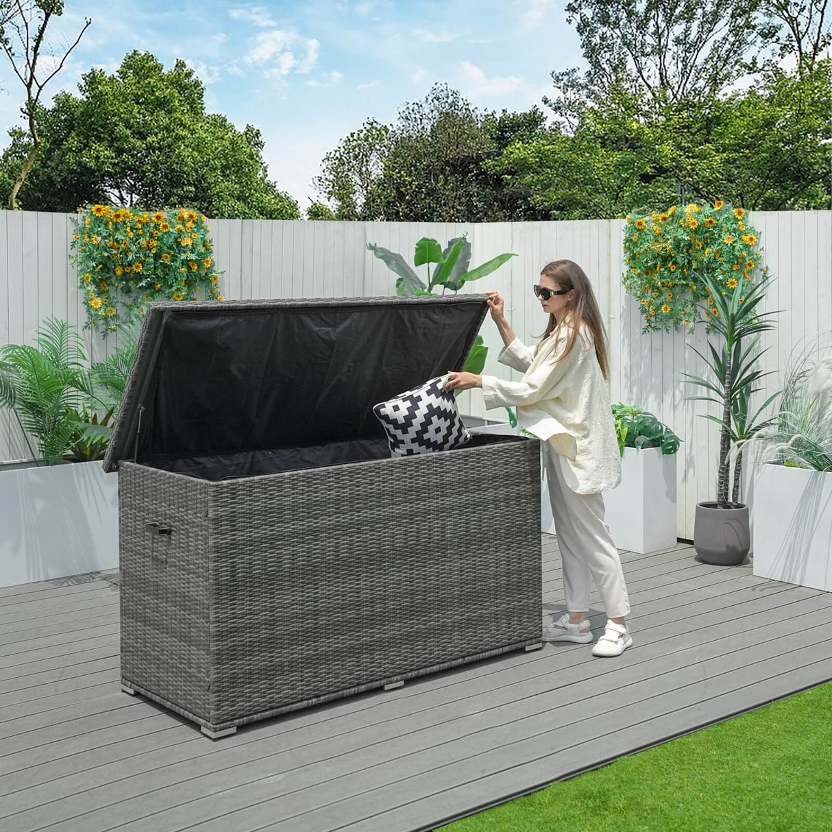 Large Outdoor Wicker Storage Box - Weatherproof Garden & Patio Chest