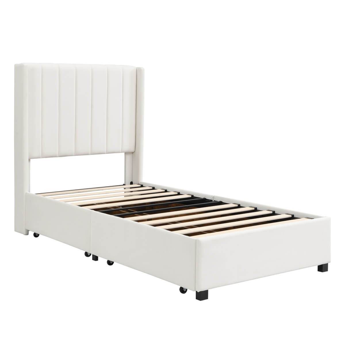 3ft Single Velvet Storage Bed - Upholstered Bed Frame with 4 Drawers and Soft Headboard, Beige