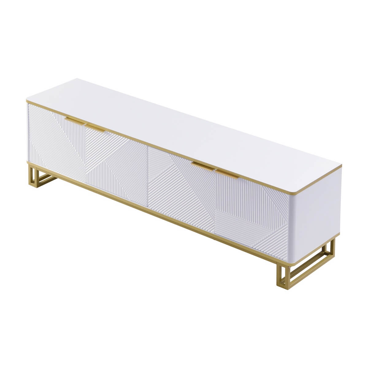 Modern TV Cabinet with 4 Doors - Geometric Texture TV Stand & Media Console, White