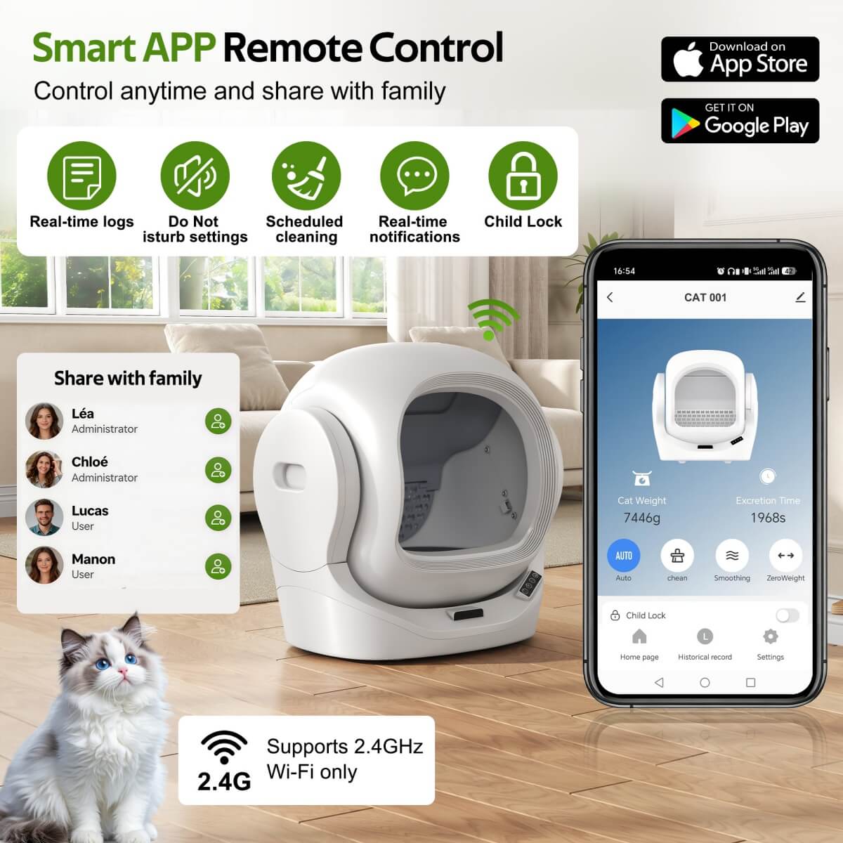 68L Smart Automatic Cat Litter Box with App Control - Self-Cleaning Litter Tray with 8L Waste Bin, Infrared Safety Sensor & Quiet Operation
